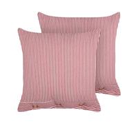 Lot 2 Coussins Carrés Boutons Décoratifs Motif Rayé Rétro 45 x 45 cm en Coton Ro