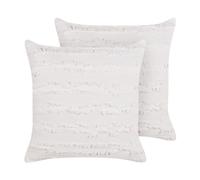 Lot 2 Coussins Décoratifs Moderne Carré 45 x 45 cm Déhoussable en Coton Blanc Ma