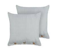 Lot 2 Coussins Modernes Carrés au Motif Rayé et Boutons Décoratifs 45 x 45 cm Ve
