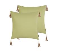 Lot 2 Coussins Modernes Carrés avec Pompons Décoratifs 45 x 45 cm Vert Chmistar