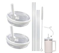 Lot 2 Couvercles Rechange pour Gobelet 40oz - Compatibles Stanley Quencher H2.0 0.89L - Avec 4 Pailles Transparentes 30,5cm et Brosse Nettoyage 27cm