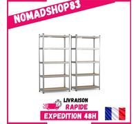 Lot 2 étagères rangement acier galvanisé 5 niveaux 180x90x40 cm