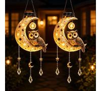 Lot 2 lanternes solaires décoratives Hibou Lune Éclairage LED blanc chaud Lampe suspendue pour jardin terrasse cour ou allée idéal Halloween