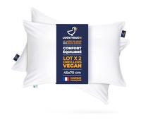 Lot 2 Oreillers 45x70 Medium Vegan Soutien Équilibré Percale Coton | Vegan certifié, sans plume animale, enveloppe en percale de coton.