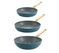 Lot 2 poêles 24 et 28 cm et wok 28 cm aluminium antiadhésif bleu Evolution Green pan