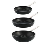 Lot 2 poêles 24 et 28 cm et wok 28 cm aluminium antiadhésif noir Evolution Green pan