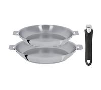 Lot 2 poêles tout inox Mutine 24 et 28 cm et manche amovible Cristel
