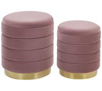 Lot 2 Poufs Coffres de Rangement en Velours Rose et Base en Acier Doré Idéals pour Chambre ou Salon au Design Glamour et Chic Beliani