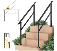 Lot 2 Rampe Escalier 3-4 Marches 138cm COSTWAY Acier Carbone-Angle Flexible-Kit Installation-Barre Horizontale-Intérieur Extérieur