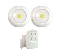 Lot 2 spots LED Blancs 1W, 60 lm, 4000K, tactile, intensité variable, à pile et télécommande, scratch à coller - Tibelec