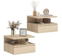 Lot 2 tables de chevet murales - HOMCOM - tiroir, compartiment ouvert - panneau de particules - 35x32x22,5cm - chêne