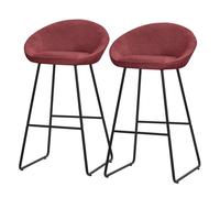 Lot 2 tabourets de bar ML-Design en tissu rouge hauteur 75 cm avec dossier et repose-pieds en métal