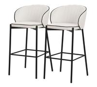 Lot 2 tabourets de bar ML-Design tissu beige hauteur 76 cm avec dossier et repose-pieds cuisine îlot