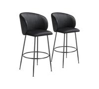 Tabouret de bar - TECTAKE - Lot de 2 tabourets LUANA aspect velours rembourrés et repose-pieds 51 x 60 x 106 cm - Noir/Noir