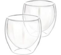 Cheffinger Lot 2 Verres 250ml pour Boissons Double Paroi en Verre Borosilicate Transparent