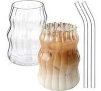 Lot 2 Verres à Eau 530ml avec Pailles - Verre Borosilicate