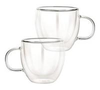Cheffinger Lot 2 Verres avec Poignée Double Paroi 250ml en Verre Borosilicate Transparent