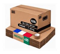 Lot 20 Cartons de Déménagement - Grand format - 80 x 40 x 40 cm | Résistant 20 kg - Poignées Renforcées - Adhésif offert - Format XL, Grande capacité - Pour Déménagement, Stockage