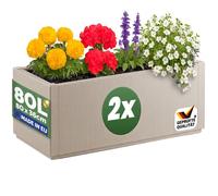 Lot 2x Jardinière Ethica Blanc Craie Casaria® 80x36x36cm 80L Résistante Fond d'écoulement Bac à Fleurs Pot de Fleurs Jardin Balcon