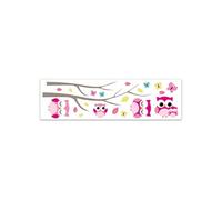 Toilinux - Lot 2x Sticker enfant Chouettes - 70 x 20 cm - Blanc et rose Rose G