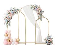 Lot 3 arches mariage métal doré 220/180/140 cm, montage écrous papillon, 4 sacs lestage + bouchons, antirouille -TERRE JARDIN
