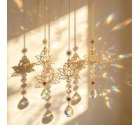Lot 3 Attrape Soleil Lotus Laiton 42CM Cristal Prisme Suncatcher Fenêtre | Sun Catcher Cristal Lumineux, Decoration Balcon Adapté pour Vitre, Intérieur, Jardin et Décoration Murale