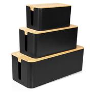 Lot 3 Boîte Cache Câble, Grand Boîte de Rangement Câbles Electriques avec Bois Couvercle, Boite Cache Multiprise, Noir