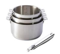Lot 3 casseroles inox Clips'Inox 16, 18 et 20 cm et manche amovible Mathon