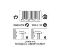 Lot 3 crochets béton GM pointe 15 mm pour tableaux et cadres LE CROCHET FRANCAIS
