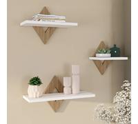 IDMarket Lot de 3 étagères murales IRIS façon hêtre et blanc
