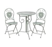 Lot 3 pièces ensemble jardin pliant table ronde Ø60 cm + 2 chaises métal décor vert