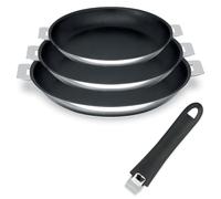 Lot 3 poêles inox antiadhérentes Mutine 20, 24 et 26 cm et manche amovible Cristel Cristel