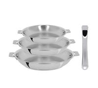 Lot 3 poêles tout inox Casteline 20, 24 et 28 cm et manche amovible Cristel