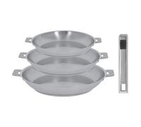 Lot 3 poêles tout inox Strate 20, 24 et 28 cm et manche amovible Cristel