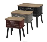 LOT 3 TABLE BASSE CAISSE METAL BOIS MILITAIRE COFFRE LOFT CHEVET DESIGN