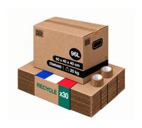 Lot 30 Cartons de Déménagement - Format L - 60 x 40 x 40 cm | Résistant 20 kg - Grande capacité - Adhésif offert - 96 L - Fabriqué en France - Pour Déménagement, Stockage, Rangement