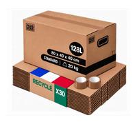 Lot 30 Cartons de Déménagement - Grand format - 80 x 40 x 40 cm | Résistant 20 kg - Poignées Renforcées - Adhésif offert - Format XL, Grande capacité - Pour Déménagement, Stockage