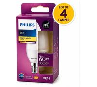 Lot 4 Ampoules LED Philips E14 7W=60W 806lm Blanc Chaud 2700K Bougie Éco