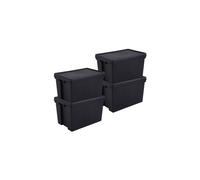 Lot 4 Boîtes Stockage - Box and Beyond - 40 x 59,5 x 37 cm - 62L - Plastique Noir - Stockage, Outils, Bricolage - Ultra Résistant