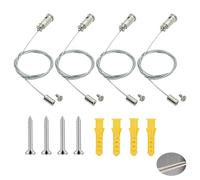 Lot 4 Câble Acier Inoxydable 2m Réglable Plafonnier Panneau LED Vis | Métallique fixation cadre photo, plafond robuste incluse, accrochage montage simple, agencements divers, accroche solide