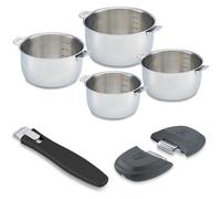 Lot 4 casseroles en inox 14, 16, 18 et 20 cm avec 2 anses amovibles grises Select et manche amovible noir Evolution Clickfix Beka