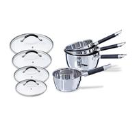 Lot 4 casseroles inox Rapid Cook 14, 16, 18 et 20 cm et 4 couvercles en verre Mathon