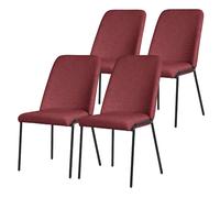 Lot 4 chaises de salle à manger rembourrées rouge polyester pieds en métal