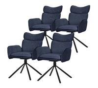 ML-Design Lot de 4 Chaises de Salle à Manger Pivotantes à 360°, Bleu Foncé, Revêtement en Tissu, avec Accoudoirs et Dossier Ergonomique Pieds en Métal, Siège Rembourrée Fauteuil Confortable de Salon