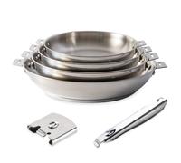 Lot 4 poêles tout inox Clips'Inox 20, 24, 28 et 32 cm avec manche et anse amovibles Mathon