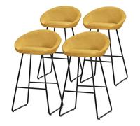 ML-Design Lot 4 tabourets de bar en tissu moutarde, H 75 cm, dossier et repose-pieds métal