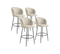 Lot 4 tabourets de bar rembourrés avec dossier aspect velours crème