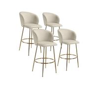 Tabouret de bar - TECTAKE - Lot de 4 tabourets LUANA aspect velours et repose-pieds 51 x 60 x 106 cm - Crème/Or