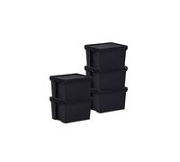 Lot 5 Boîtes Stockage - Box and Beyond - 40 x 50,5 x 32 cm - 45L - Plastique Noir - Stockage, Outils, Bricolage - Ultra Résistant