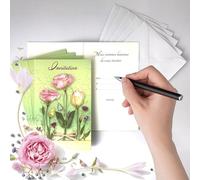 Lot 5 Cartes Invitation Champêtre Fleurs Roses Avec 5 Enveloppes Blanches 9x14cm - Texte Nous sommes heureux de vous inviter pour ... le (date) à (heure) adresse - Fête, Anniversaire Femme - IV5014 S5